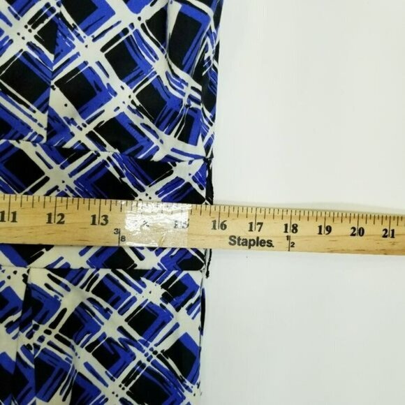 EAST 5TH NWT BLUE/WHITE GEO PRINT FIT & FLARE PLEATED SLEEVELESS SCOOP NECK 12 - Picture 6 of 12